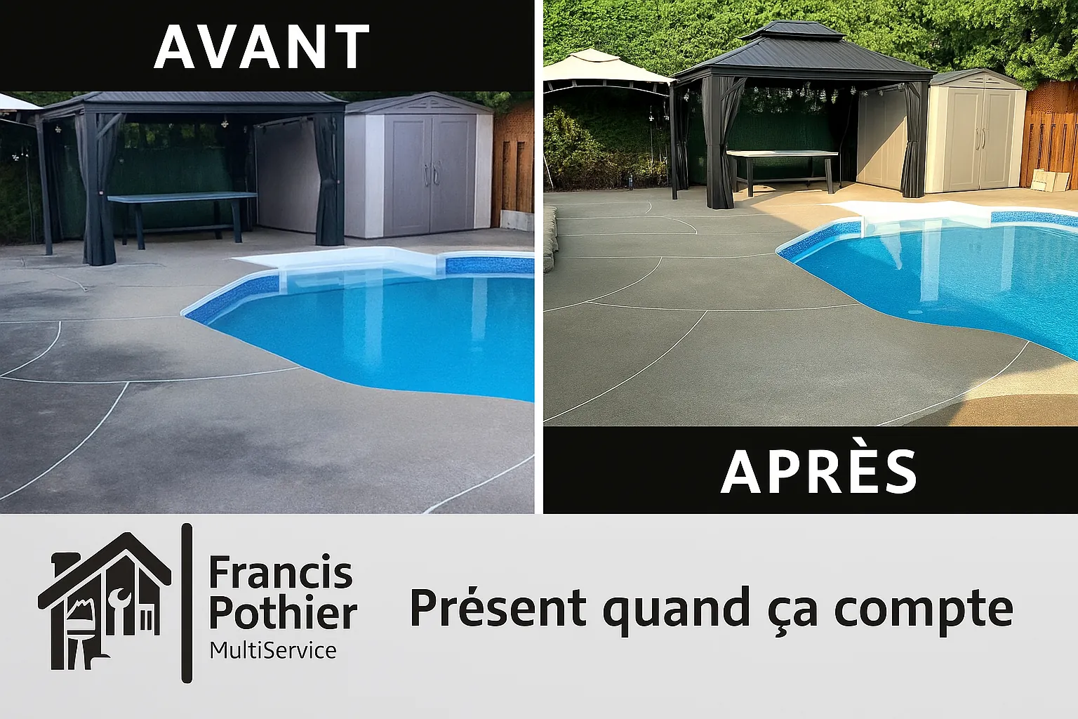 Avant et après nettoyage complet d’un contour de piscine Shawinigan – Francis Pothier MultiService